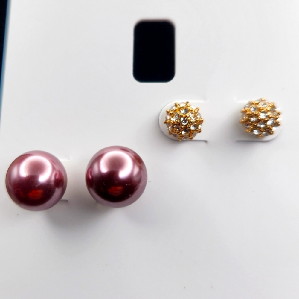 Charter Club Gold Tone 2pc Pave Fireball & Colored Imitation Pearl Stud…